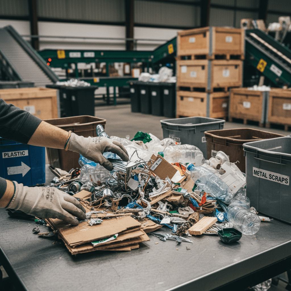 Sortieren von Altpapier während einer Entrümpelung